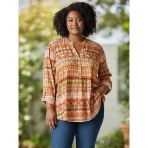 Cocomo Plus Size Southwest Tunic Blouse Size 3X Boho Western Relaxed Fit Earthy